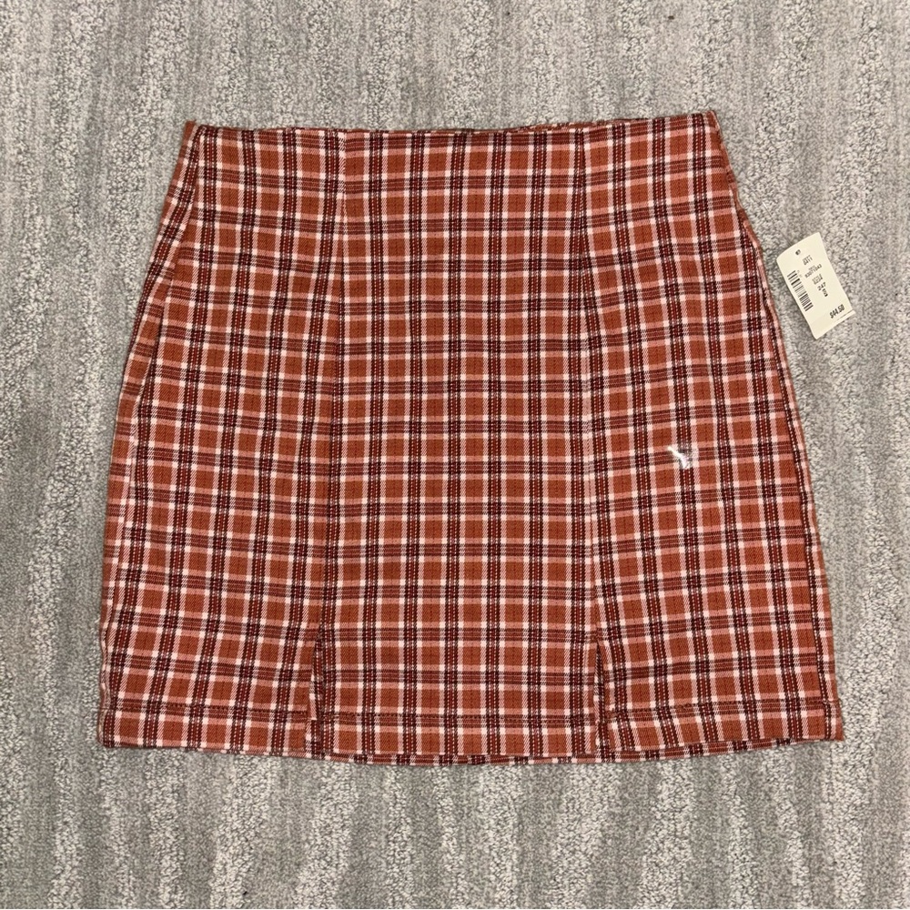 NWT Aeropostale Orange Plaid Fitted Mini Skirt Women’s Sz S MSRP $44